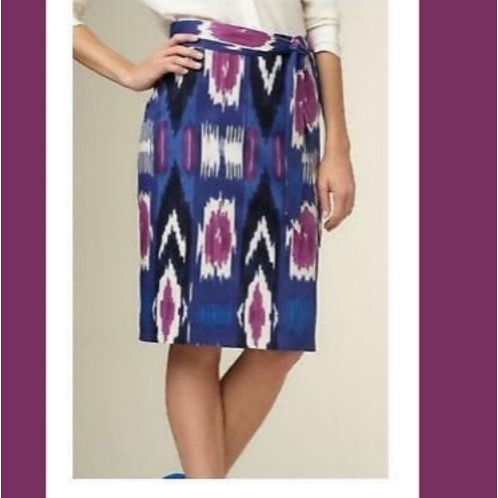 Talbots Ikat Purple Belted Pencil Skirt